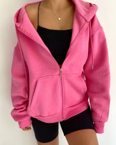 Жіноче зип-худі оверсайз на блискавці тепле на флісі з капюшоном розмір 48/52 колір рожевий GF052