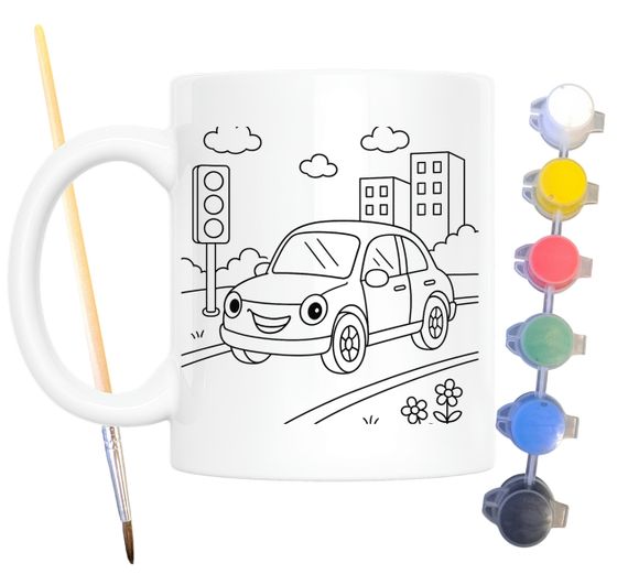 Набор для творчества кружка раскраска Машинка 330 мл белая (КР0137) | Зображення 1