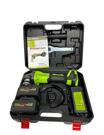 Аккумуляторная болгарка Assistant МШУ-125/20 БЩ(бесщеточный двигатель + 2 аккумулятора) | Зображення 2