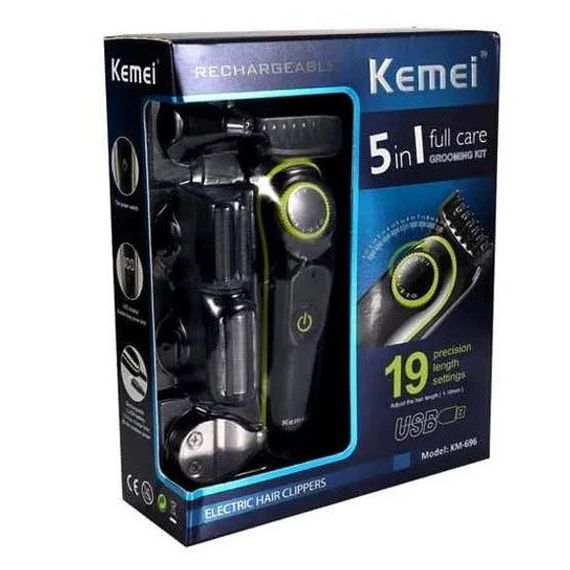 Багатофункціональна бритва Kemei KM-696: акумуляторний триммер з насадками для бороди та волосся. | Зображення 2