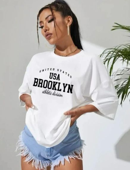 Футболка женская с принтом повседневная L Белая