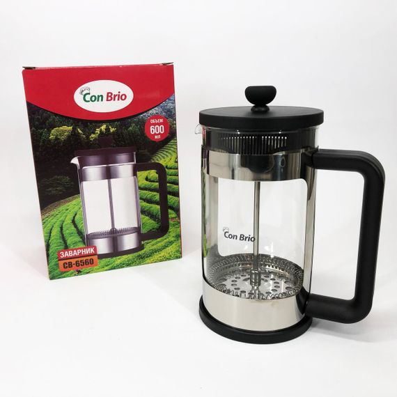 Френч-прес Заварник для чаю та кави Con Brio CB-6560 600 мл, Чайник заварювальний скляний якісний | Зображення 8