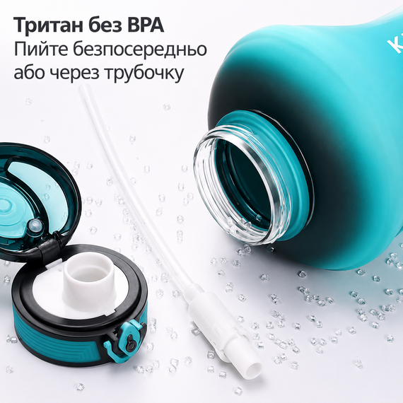 Эко-бутылка KANGZYUAN 1800 мл - Синяя Tritan BPA-free, ударопрочная, спортивная с ручкой и ремешком | Зображення 5