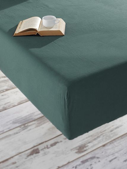 Простирадло на гумці SoundSleep Stonewash Adriatic dark green темно-зелене 160х200 см