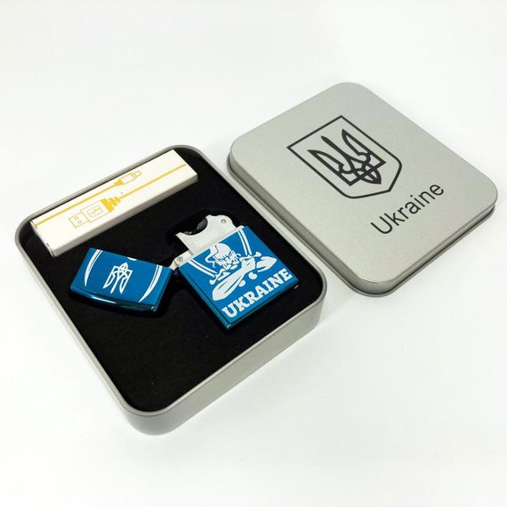 Дугова електроімпульсна запальничка USB Україна (металева коробка) HL-449. DG-606 Колір: синій | Зображення 6