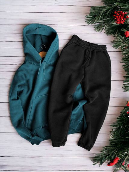 Женский теплый спортивный костюм на флисе DA2455 размер XL цвет изумрудно-черный