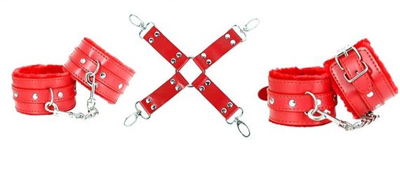 Набір БДСМ «Love caresses» колір червоний, наручники, окови, конектор sexstyle | Зображення 8
