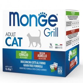 Набір вологого корму Monge Cat Grill WetMIX з кроликом та ягнятком для дорослих котів 12 шт по 85 гр