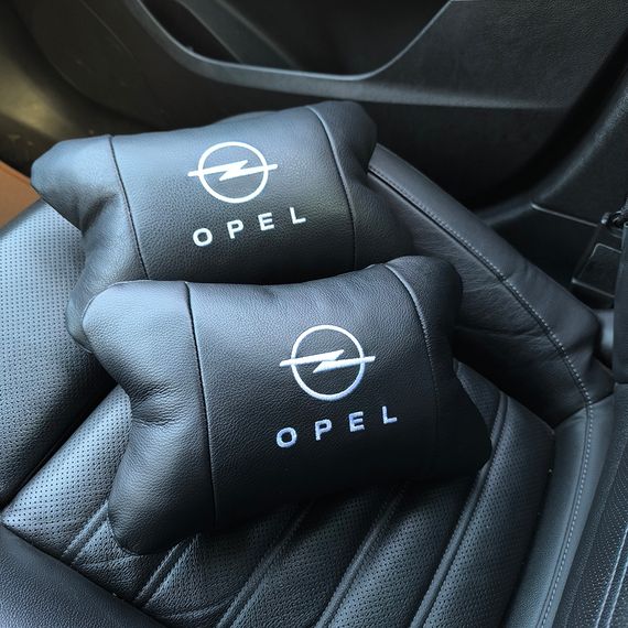 Набор автомобильных подушек 2шт для Opel, натуральная кожа, стильные черные подголовники Опель для авто | Зображення 1