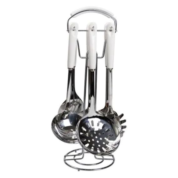 Набір кухонного приладдя на підставці 7 предметів кухонні аксесуари на підставці Білий із сріблястим HP-20-70, Білий | Зображення 3