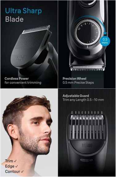 Триммер для бороды и усов Braun BT3400 Series 3 аккумуляторный 20 настроек длины 0.5–10 мм | Зображення 7
