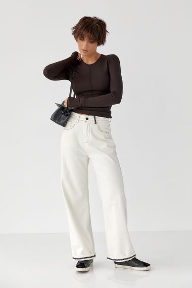 Однотонний лонг із еластичної тканини - темно-коричневий цвет, XL (є розміри) | Зображення 2