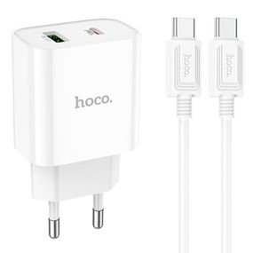 СЗУ Hoco C80A Plus Rapido PD20W+QC3.0 (1USB-A/1C) + кабель Type-C to Type-C White