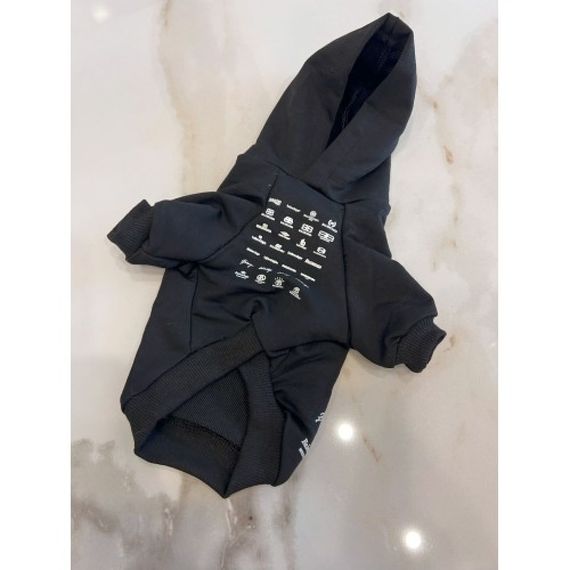 Брендовая толстовка для собак BALENCIAGA с капюшоном, с рисунками логотипа на спинке, черная | Зображення 1