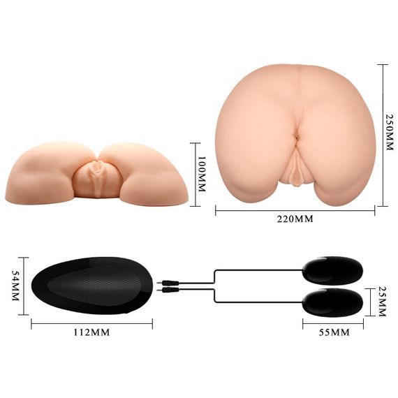 Мастурбатор попка с двумя отверстиями с вибрацией, бежевый, 25 × 22 см Sex Aura | Зображення 9