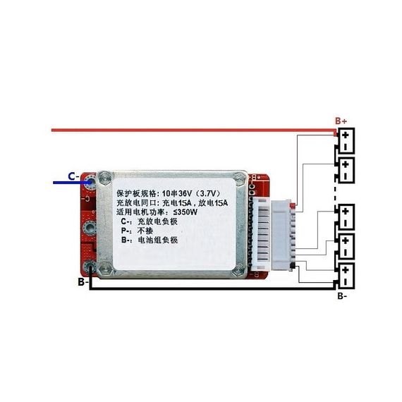 BMS 10S плата защиты аккумуляторов Li-Ion 36V 15A | Зображення 2