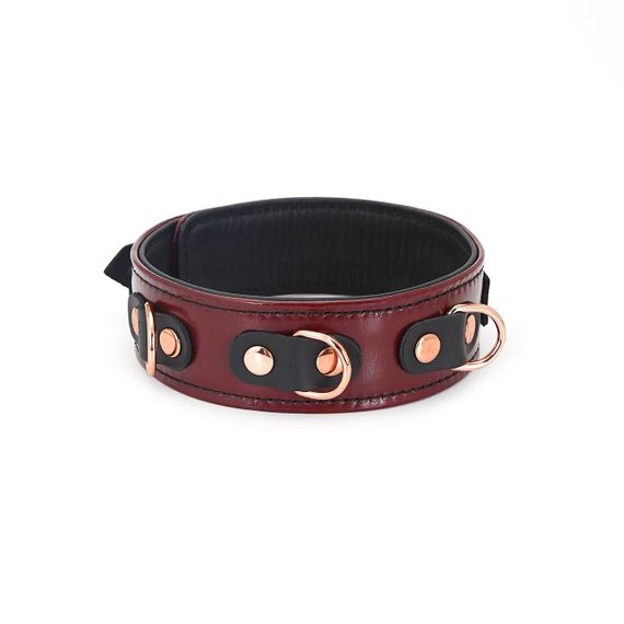 Кожаный ошейник с поводком Liebe Seele Wine Red Collar and Leash, 3 кольца для крепления Sex Aura | Зображення 1