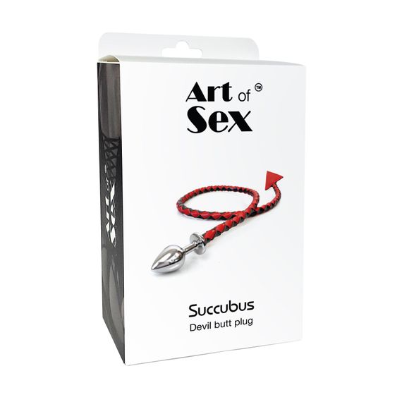 Металева анальна пробка M з диявольським хвостом Art of Sex - Succubus, екошкіра, чорний/червоний | Зображення 4