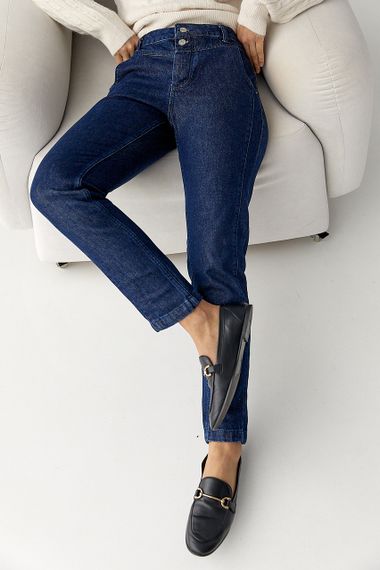 Джинси Mom fit  із застібкою на ґудзиках - синій цвет, 34р (є розміри) | Зображення 2