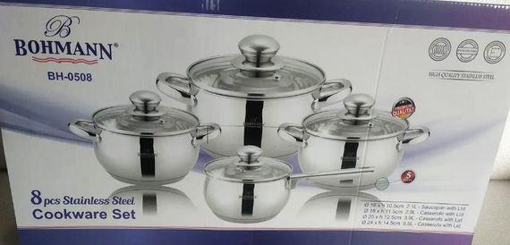 Универсальный набор кастрюль с крышками Bohmann BH-0508 4 кастрюли из нержавеющей стали | Зображення 2