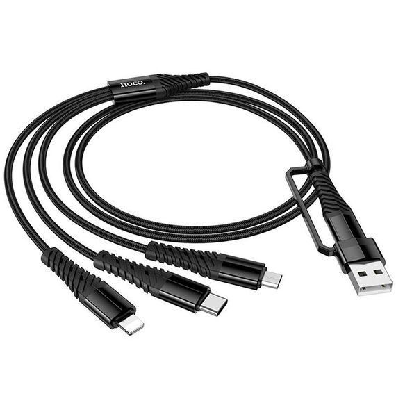 Дата кабель Hoco X123 Victory 3in1 Type-C to Lightning/Type-C/MicroUSB 3A (1m) Black | Зображення 5