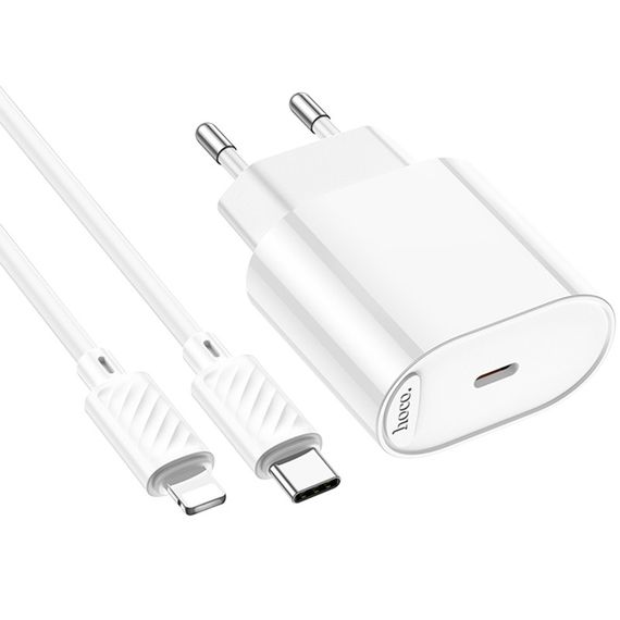 МЗП Hoco C109A Fighter PD20W+QC3.0 (1USB-A/1C) + кабель Type-C to Lightning White | Зображення 3
