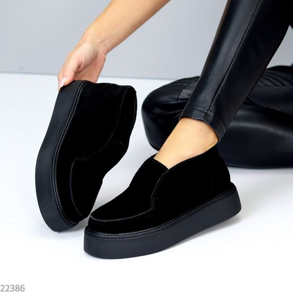 Модные утепленные черные лоферы на флисе, натуральная замша 37