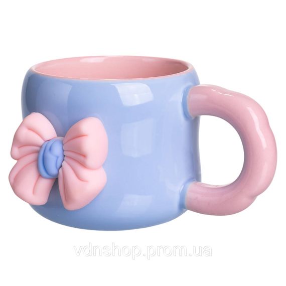 Чашка фарфоровая с магнитом Бант 400 (мл) подарочная кружка прикольная чашка для детей на подарок Голубой с розовым FM-52D | Зображення 3