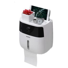 Держатель туалетной бумаги Ecoco настенный с полкой для телефона - White Black