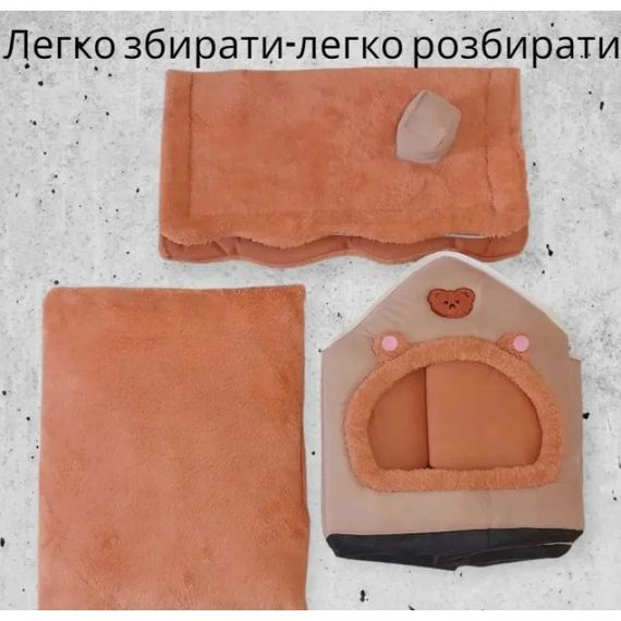 Мягкий домик для животных MA687 40х35х38 см хаки • Лежанка-будиночок для котов, небольших собак и домашних питомцев | Зображення 4