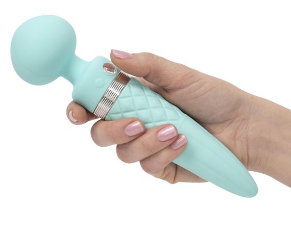 Вібромасажер 2в1 PILLOW TALK - Sultry, класичний масажер і вібратор з ротацією, підігрів, Teal | Зображення 3