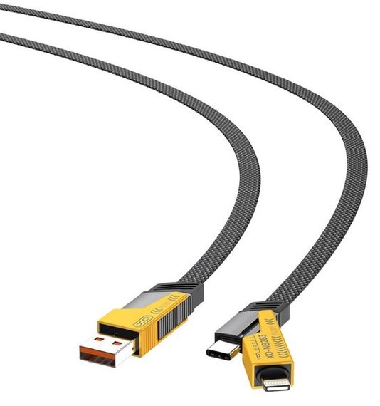 Кабель XO NB283 Braided Flat Type-C/USB-A to TYPE-C/Lightning - 4-in-1 - 60W - 1m Black | Зображення 1