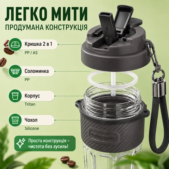 Термокружка KANGZYUAN 550 мл — Чорна, з екологічного Трітану (BPA-free) для гарячих та холодних напоїв | Зображення 2