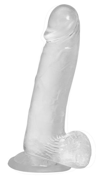 Прозорий фалоімітатор на присосці ADDICTION — Clear Dildo with Balls 8″, віброкуля в подарунок Sex Aura | Зображення 1