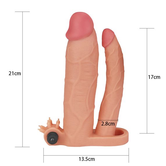Насадка на член - Pleasure X-Tender Vibrating Double Penis Sleeve Add 3" Flesh Sex Aura | Зображення 2