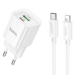СЗУ Hoco C147A PD20W+QC3.0 (1USB-A/1C) + кабель Type-C to Lightning White