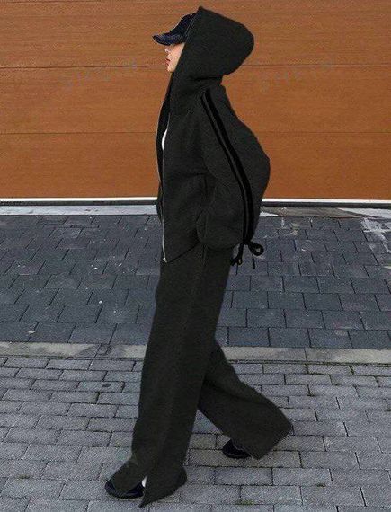 Жіночий спортивний костюм з прямими штанами і худі з бантами колір чорний, розмір 42/48 HI2732 | Зображення 2