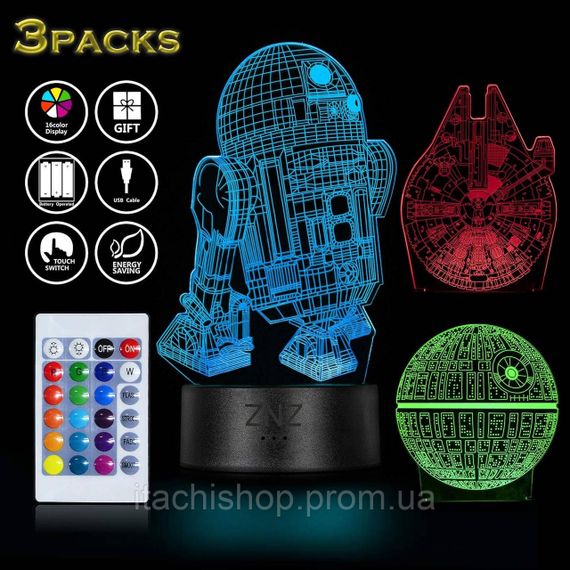 3D LED Нічник Світильник 16 кольорів Star Wars / Зоряні війни пульт ДК/Змінні персонажі
