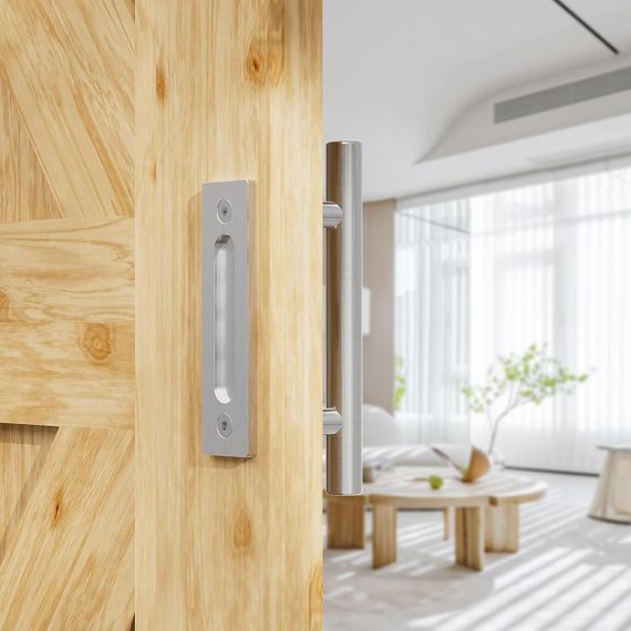 Дверная ручка для раздвижной двери двойная врезная двусторонняя, нержавеющая сталь, серебристая с креплением | Зображення 3