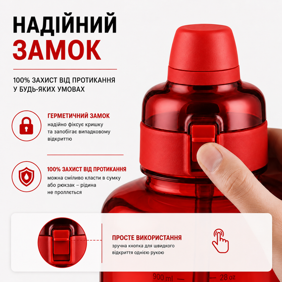 Спортивна пляшка для води 2500 мл з тритану із соломинкою, Червона — Ударостійка та без BPA | Зображення 2