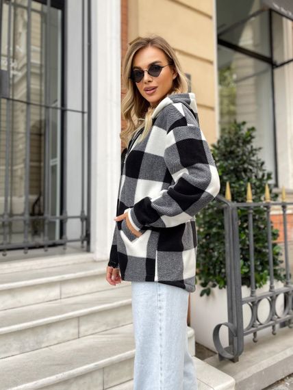 Женская теплая флисовая рубашка в клетку ALI302 цвет черный, размер 50/52 | Зображення 3