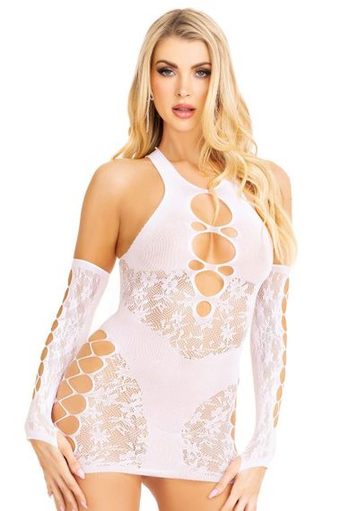 Мини-платье Leg Avenue Mini dress and matching gloves White One Size sexstyle