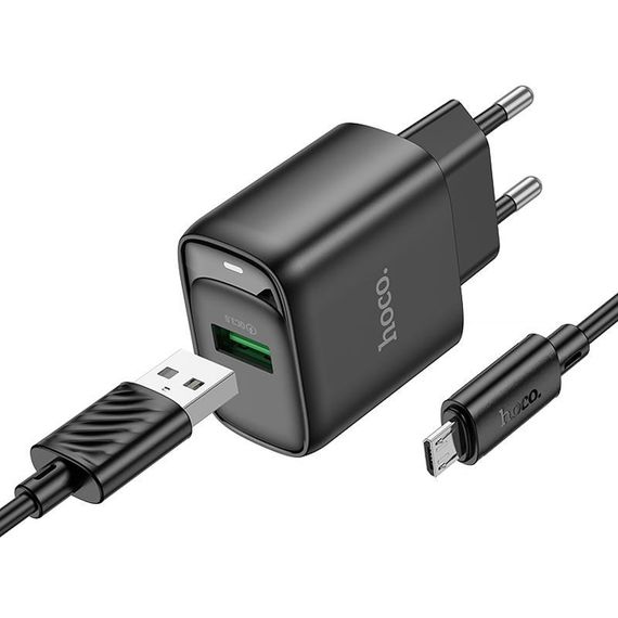 СЗУ Hoco C140A Smart QC3.0 18W (1USB-A) + кабель USB to MicroUSB Black | Зображення 1