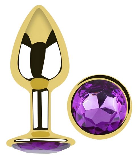 Анальна пробка EGZO Gold Round Plug Purple S, металева з фіолетовим кристалом Sex Aura