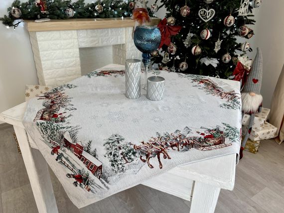 Скатертина гобеленова SLED Limaso, 97х100, Квадратна, Новорічний, З мікрофіброю + срібним люрексом, 40% поліестер, 60% бавовна, Гобелен | Зображення 4