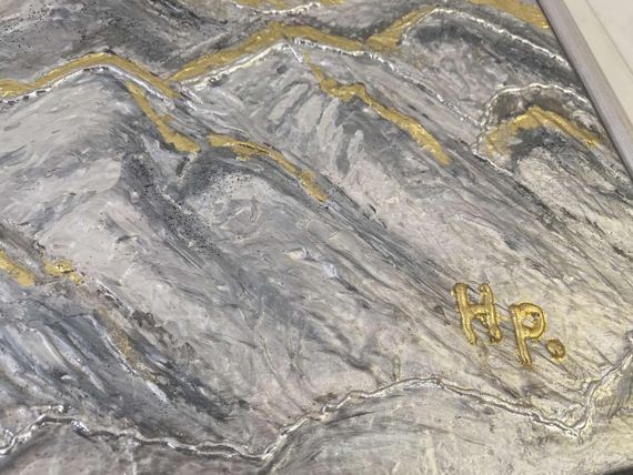⛰️✨ Інтер’єрна картина ручної роботи “Золоті гори” 50 на 40 см — сучасний арт-декор преміум класу ✨⛰️ | Зображення 1