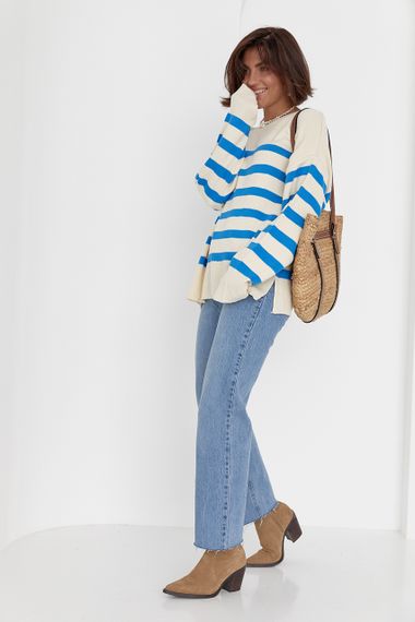 Кофта женская oversize в полоску синий цвет L | Зображення 5
