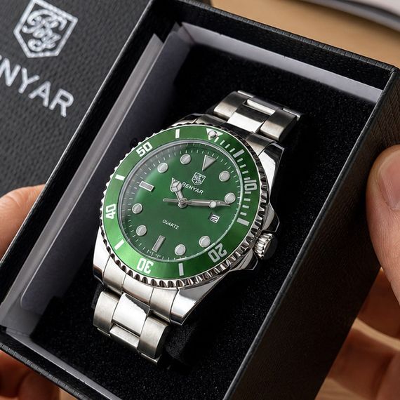 Чоловічий годинник Benyar BY-5223 Silver-Green зі сталевим браслетом та зеленим циферблатом | Зображення 4