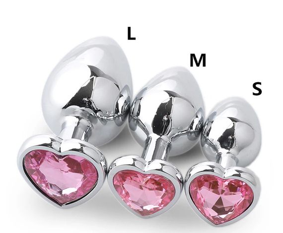 Набір хромованих анальних пробок із рожевими кристалами ( розмір S, M, L ) | Зображення 8
