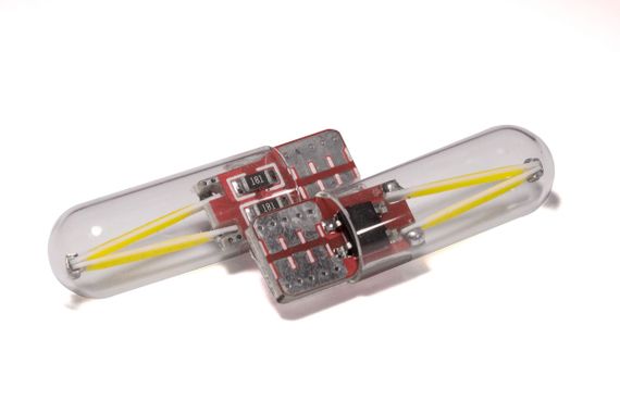Светодиодная лампа StarLight T10 1 диод 12V COB 1W WHITE мультиполярная / стеклянная колба / печатная плата RED | Зображення 1